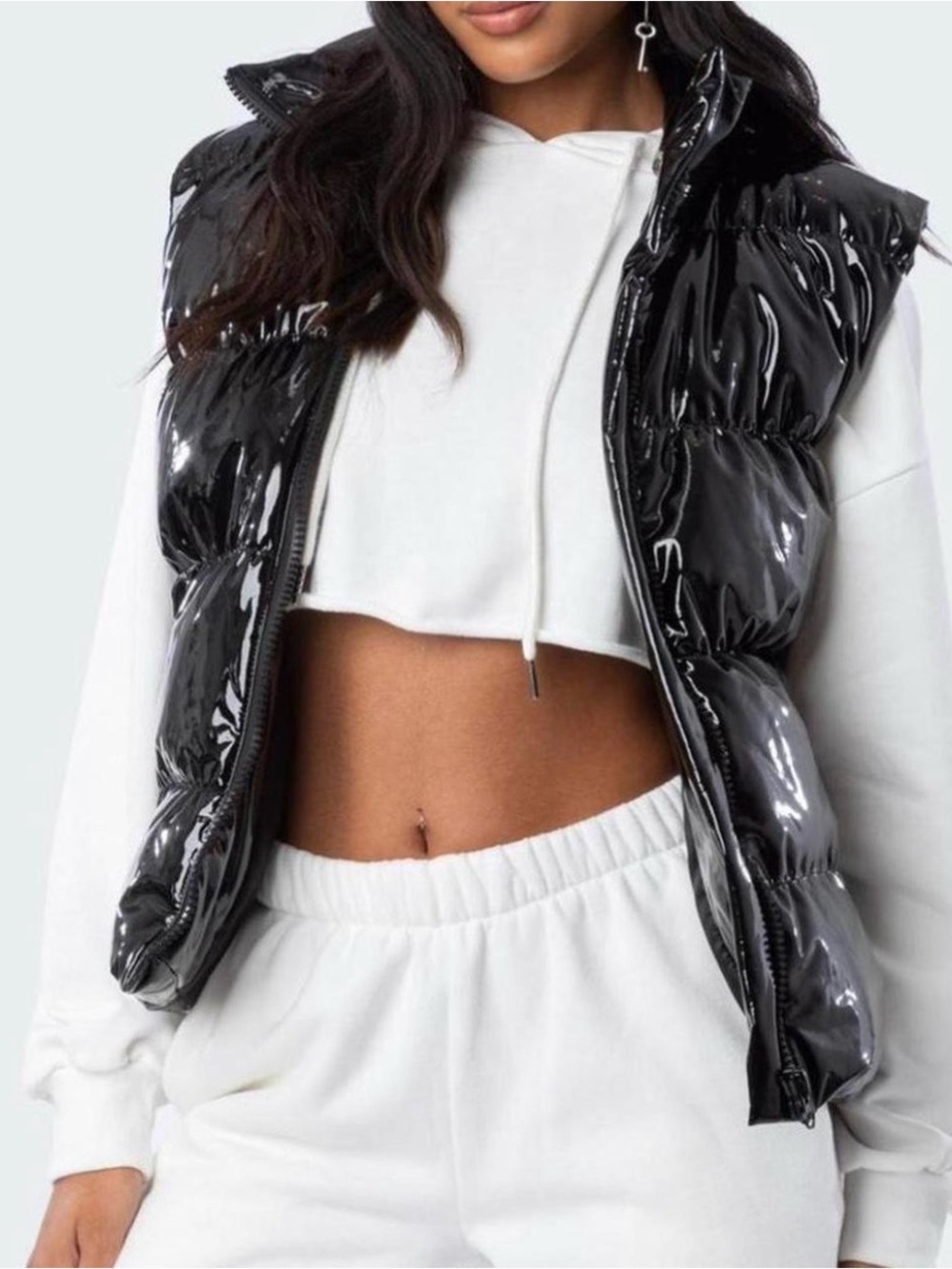 Edikted Black High-Gloss Quilted Neo black puffer vest